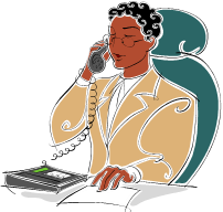Drawing of someone in business attire on a telephone